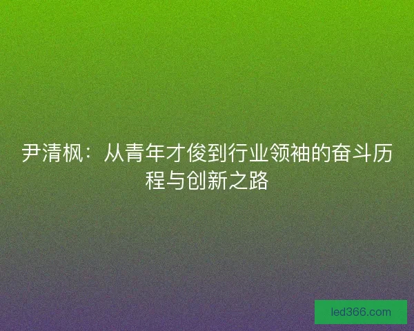 尹清枫:从青年才俊到行业领袖的奋斗历程与创新之路 尹清枫:从青年才俊到行业领袖的奋斗历程与创新之路